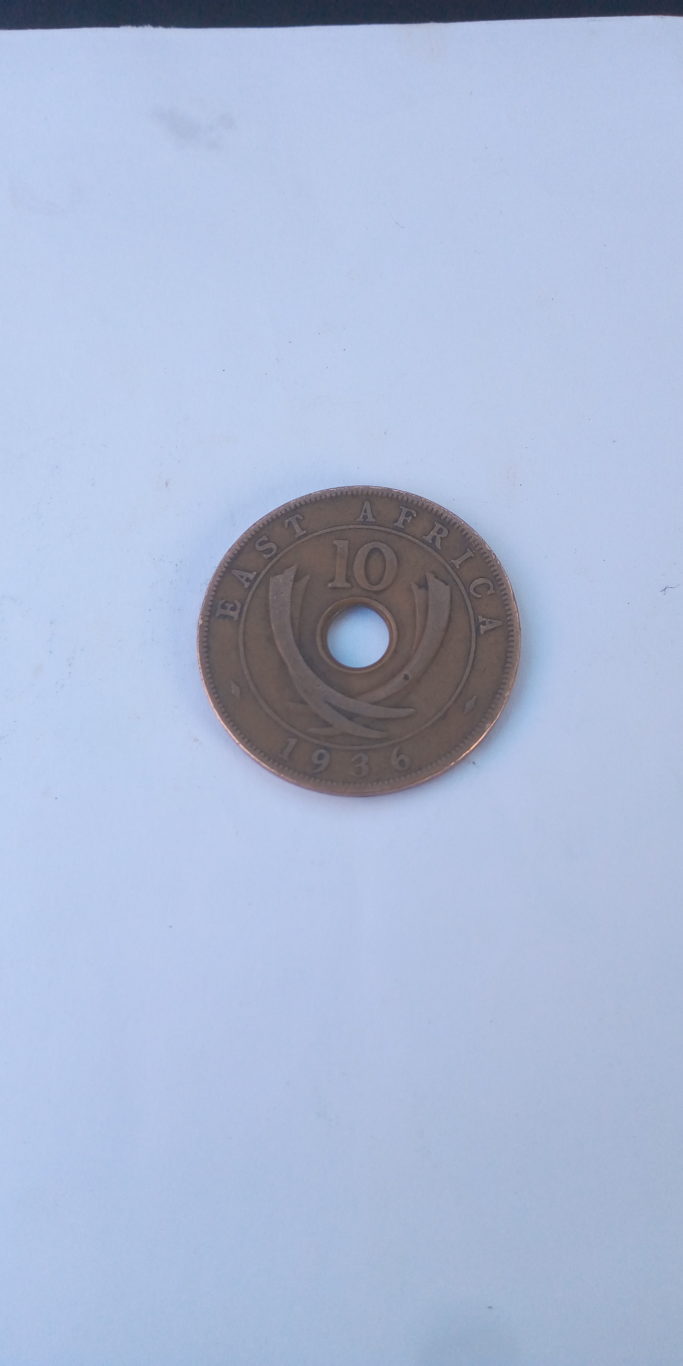 1936 Ten cent British east Africa coin