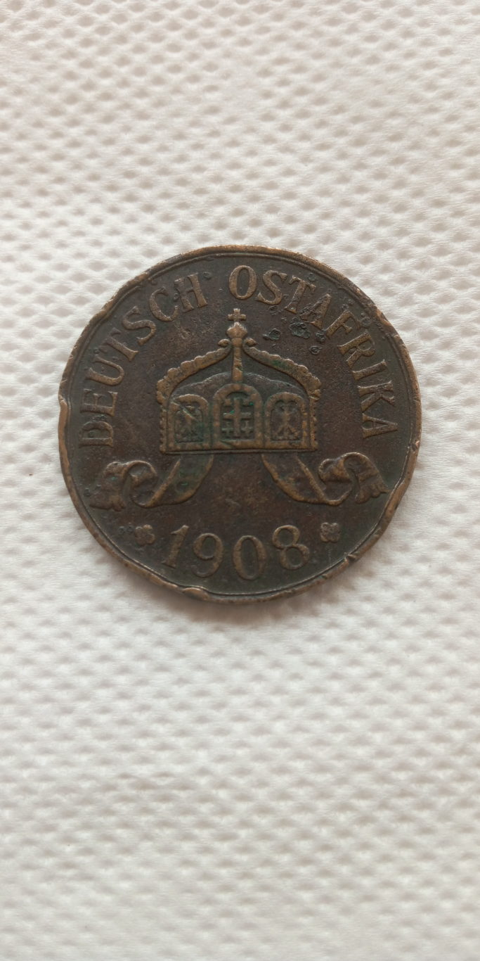 1908 J German East Africa 5 heller . colonial coin